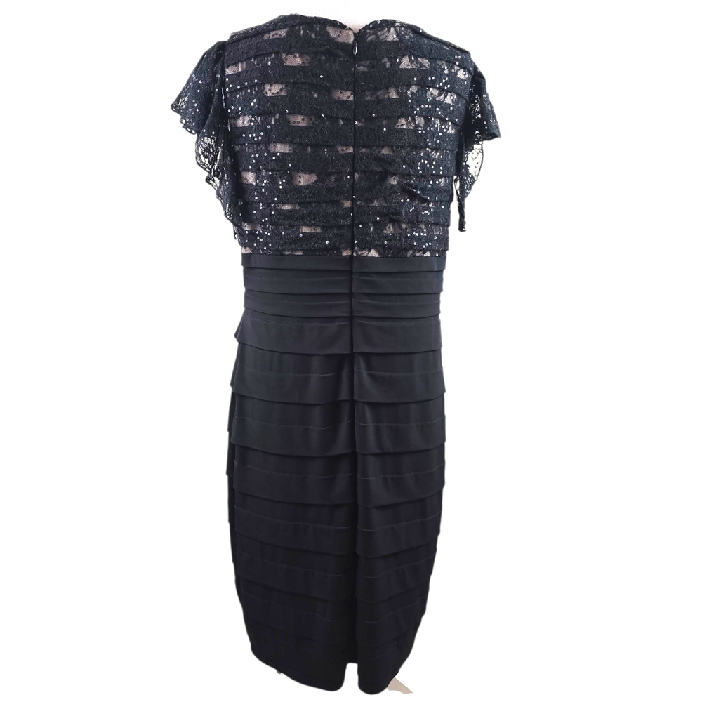 Melrose Bodycon Flutter Sleeve Black Lace Ruffled Cocktail Dress In 16 - Picture 4 of 8